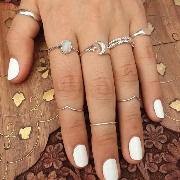 Studio Jewellery Feature & Stacker Rings | Rings-Big Moon Star Adjustable Silver Ring