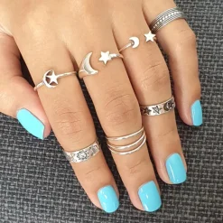 Studio Jewellery Feature & Stacker Rings | Rings-Big Moon Star Adjustable Silver Ring