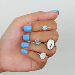 Studio Jewellery Gem Stone Rings | Rings-Big Oval 1 Bead Silver Abalone Ring