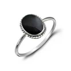 Studio Jewellery Feature & Stacker Rings | Rings-Black Oval Rope Silver Ring