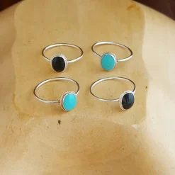 Studio Jewellery Feature & Stacker Rings | Rings-Black Oval Rope Silver Ring