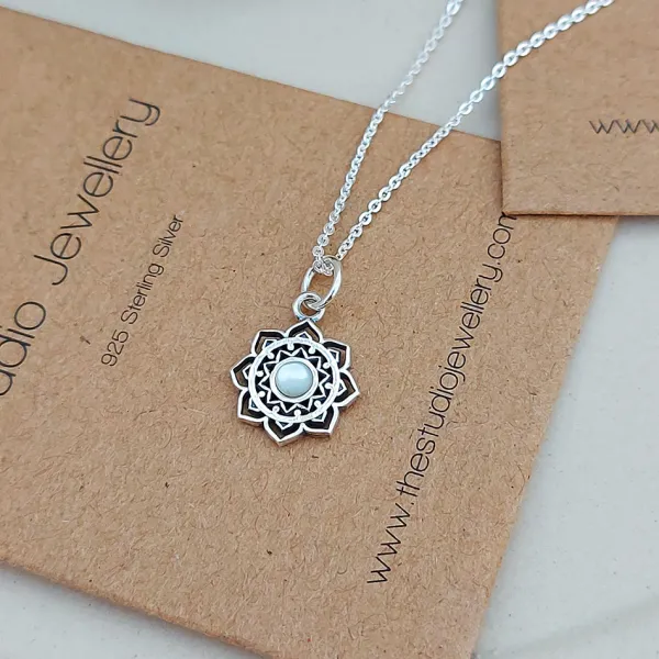 Studio Jewellery Necklaces-Blossom Mandala Shell Silver Necklace