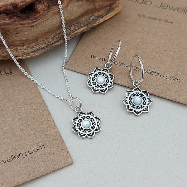 Studio Jewellery Necklaces-Blossom Mandala Shell Silver Necklace