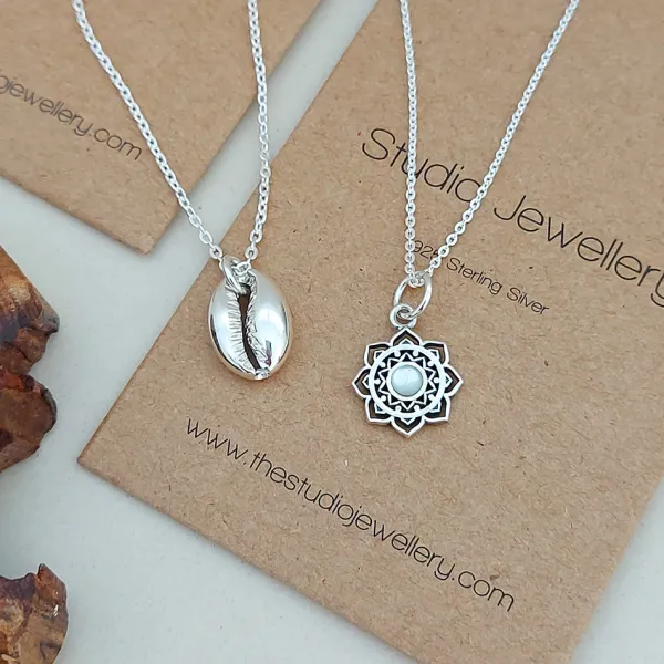 Studio Jewellery Necklaces-Blossom Mandala Shell Silver Necklace