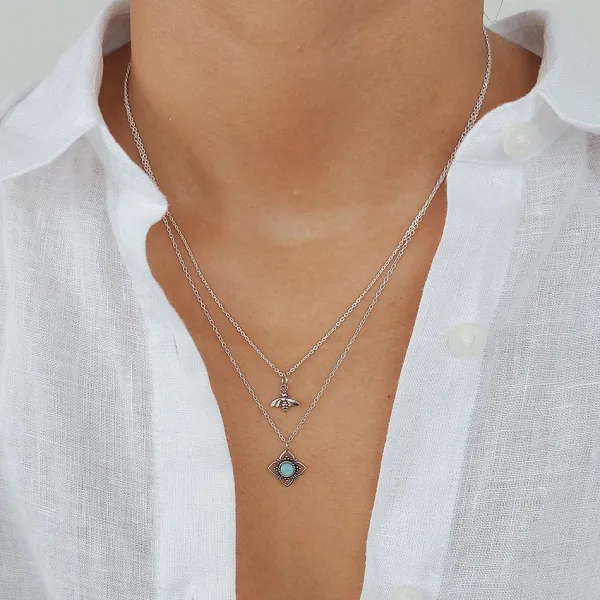Studio Jewellery Necklaces-Blue Amazonite Gemstone Silver Necklace
