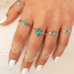 Studio Jewellery Gem Stone Rings | Rings-Blue Circle Amazonite Silver Gemstone Ring