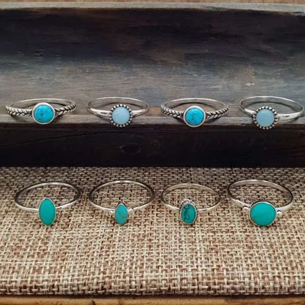Studio Jewellery Gem Stone Rings | Rings-Blue Circle Amazonite Silver Gemstone Ring