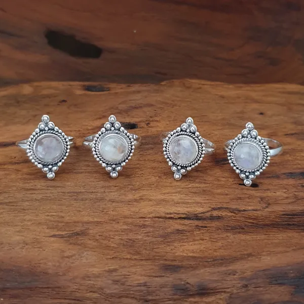Studio Jewellery Gem Stone Rings | Rings-Boho Rainbow Moonstone Silver Ring