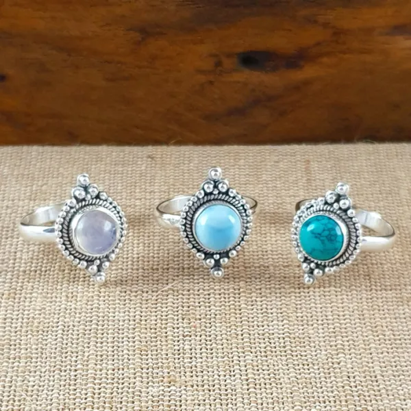 Studio Jewellery Gem Stone Rings | Rings-Boho Rainbow Moonstone Silver Ring