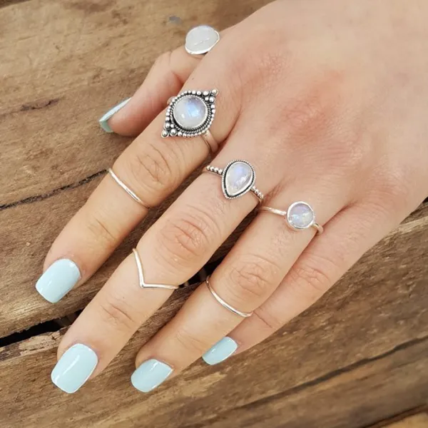 Studio Jewellery Gem Stone Rings | Rings-Boho Rainbow Moonstone Silver Ring