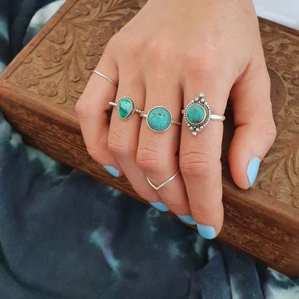 Studio Jewellery Gem Stone Rings | Rings-Boho Turquoise Silver Ring