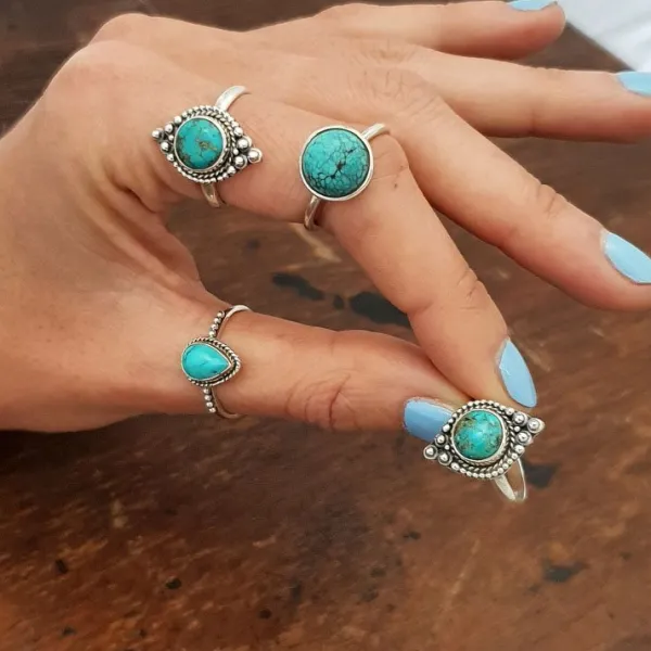 Studio Jewellery Gem Stone Rings | Rings-Boho Turquoise Silver Ring