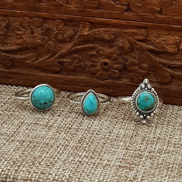 Studio Jewellery Gem Stone Rings | Rings-Boho Turquoise Silver Ring