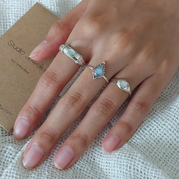 Studio Jewellery Rings-Bold White Shell Silver Ring