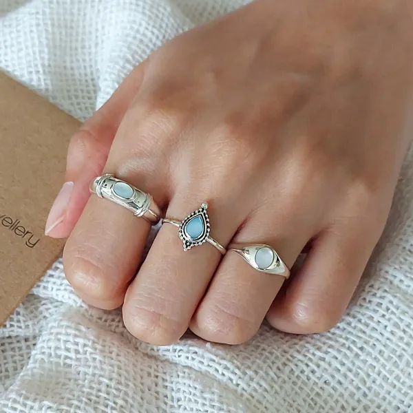 Studio Jewellery Rings-Bold White Shell Silver Ring