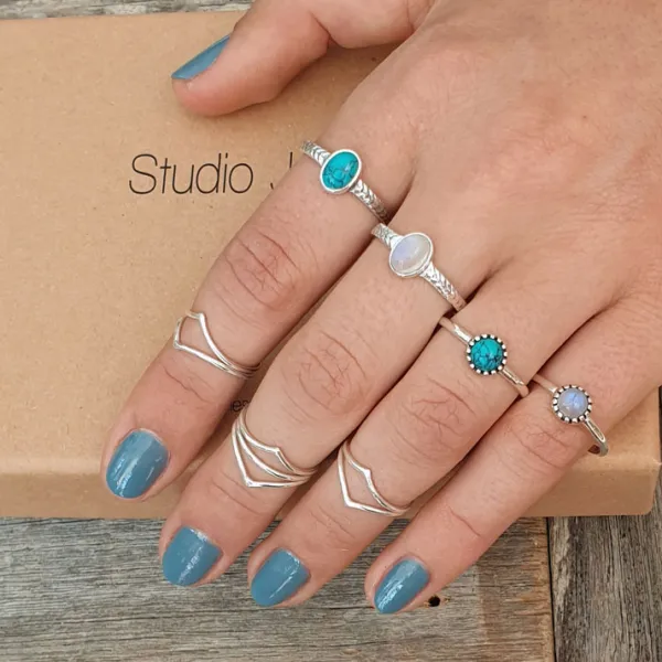 Studio Jewellery Gem Stone Rings | Rings-Circle Turquoise Silver Gemstone Ring