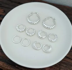 Studio Jewellery Earrings | Hoop Earrings-Classic Croissant Silver Hoop Earrings
