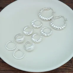 Studio Jewellery Earrings | Hoop Earrings-Classic Croissant Silver Hoop Earrings