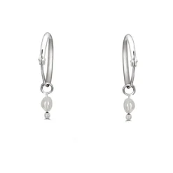 Studio Jewellery Hoop Earrings | Earrings-Classic Pearl Hoop Charm Earrings