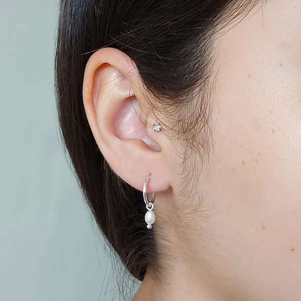 Studio Jewellery Hoop Earrings | Earrings-Classic Pearl Hoop Charm Earrings