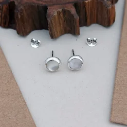 Studio Jewellery Stud Earrings | Earrings-Classic White Shell Silver Earring Studs