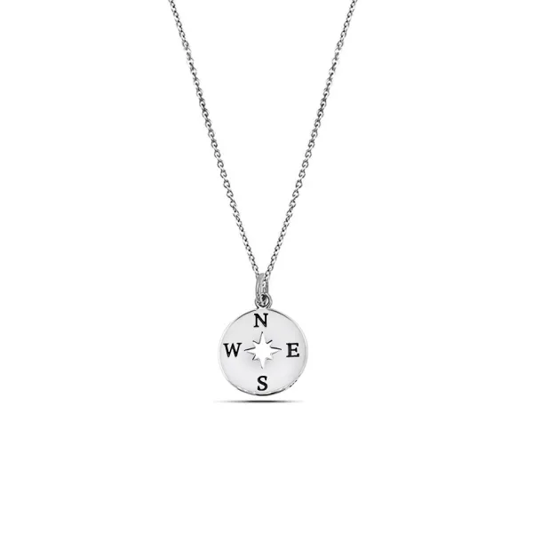 Studio Jewellery Necklaces-Compass Silver Necklace