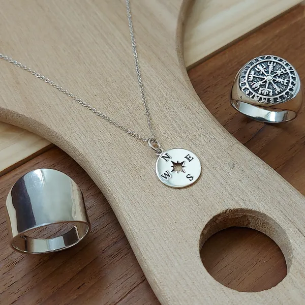 Studio Jewellery Necklaces-Compass Silver Necklace