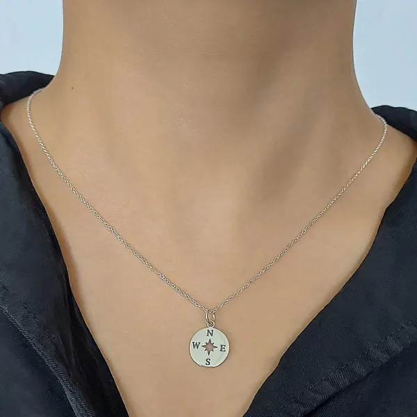 Studio Jewellery Necklaces-Compass Silver Necklace