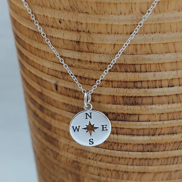 Studio Jewellery Necklaces-Compass Silver Necklace
