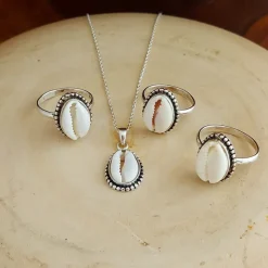 Studio Jewellery Necklaces-Cowrie Shell Silver Necklace