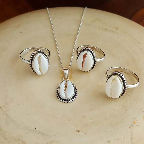 Studio Jewellery Necklaces-Cowrie Shell Silver Necklace