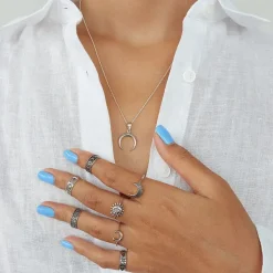 Studio Jewellery Feature & Stacker Rings | Rings-Crescent Moon Silver Boho Ring