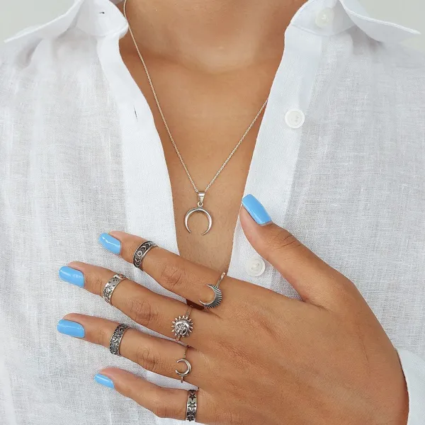 Studio Jewellery Feature & Stacker Rings | Rings-Crescent Moon Silver Boho Ring