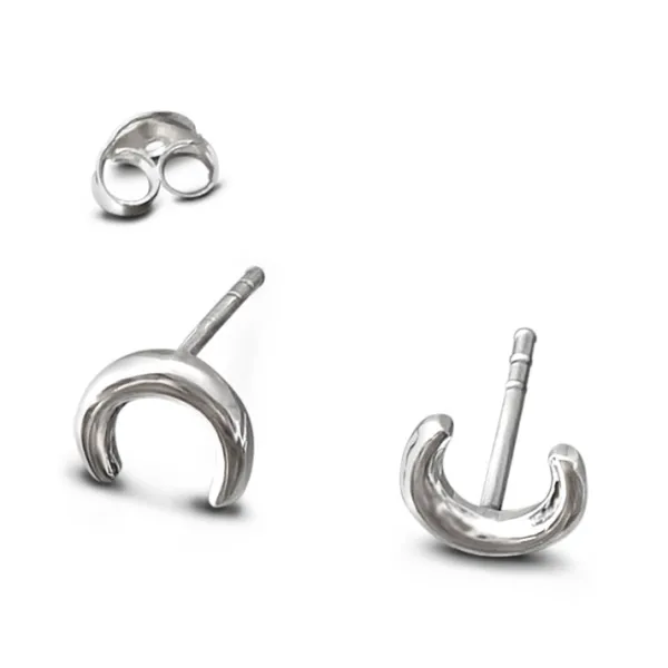 Studio Jewellery Stud Earrings | Earrings-Crescent Moon Silver Earring Studs