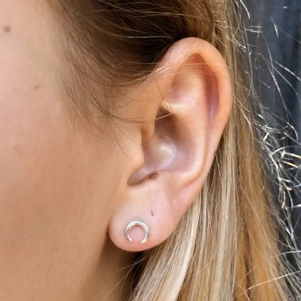 Studio Jewellery Stud Earrings | Earrings-Crescent Moon Silver Earring Studs