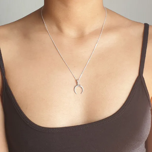 Studio Jewellery Necklaces-Crescent Moon Silver Pendent Necklace