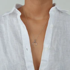 Studio Jewellery Necklaces-Crescent Moon Silver Pendent Necklace