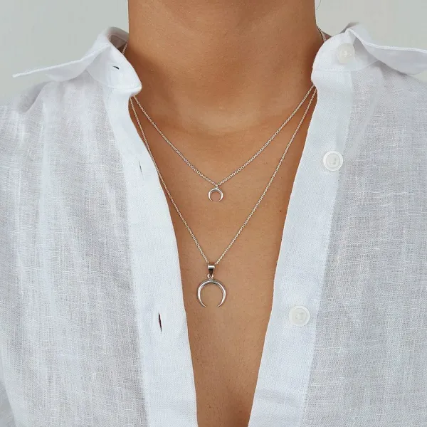 Studio Jewellery Necklaces-Crescent Moon Silver Pendent Necklace