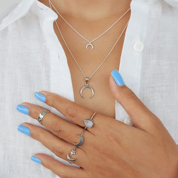 Studio Jewellery Necklaces-Crescent Moon Silver Pendent Necklace