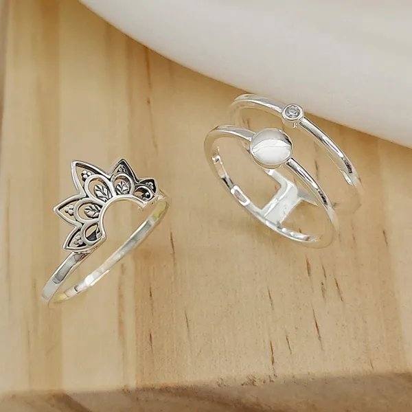 Studio Jewellery Feature & Stacker Rings | Rings-Crystal Double Band Silver Ring