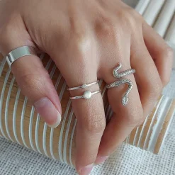 Studio Jewellery Feature & Stacker Rings | Rings-Crystal Double Band Silver Ring