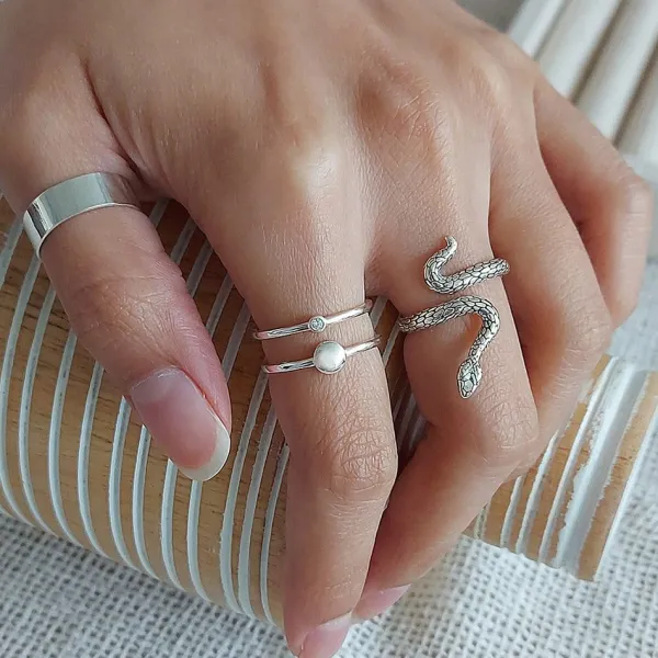 Studio Jewellery Feature & Stacker Rings | Rings-Crystal Double Band Silver Ring