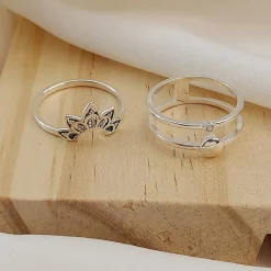 Studio Jewellery Feature & Stacker Rings | Rings-Crystal Double Band Silver Ring