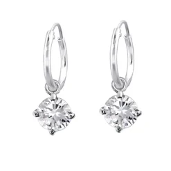 Studio Jewellery Hoop Earrings | Earrings-Cubic Zirconia Silver Charm Hoop Earrings