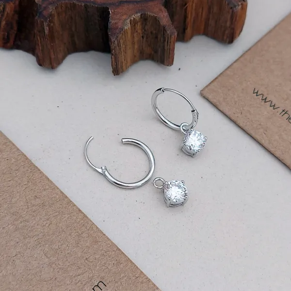 Studio Jewellery Hoop Earrings | Earrings-Cubic Zirconia Silver Charm Hoop Earrings