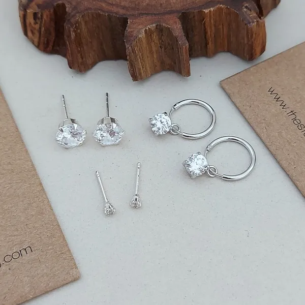 Studio Jewellery Hoop Earrings | Earrings-Cubic Zirconia Silver Charm Hoop Earrings