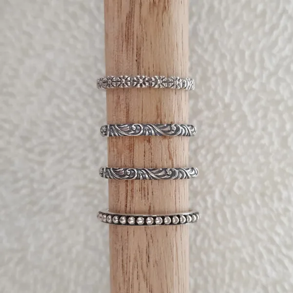 Studio Jewellery Feature & Stacker Rings | Rings-Daisy Series Band Ring in Solid 925 Sterling Silver