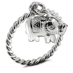 Studio Jewellery Feature & Stacker Rings | Rings-Dangly Elephant Silver Ring