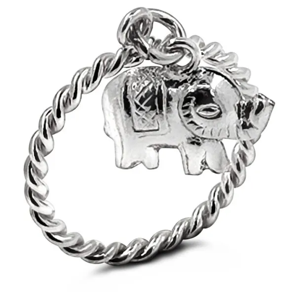 Studio Jewellery Feature & Stacker Rings | Rings-Dangly Elephant Silver Ring