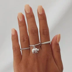 Studio Jewellery Feature & Stacker Rings | Rings-Dangly Elephant Silver Ring